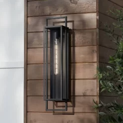 Possini Euro Design Jericho Modern Outdoor Wall Light Fixture Textured Black Steel 28" Clear Glass For Post Exterior Barn Deck House Porch Yard Patio -Famous Lighting Store GUEST 3c155a0a 18cd 4cc8 b304 9aab41476256