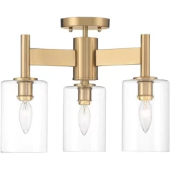 Possini Euro Design Lantico Modern Ceiling Light Semi Flush Mount Fixture 17" Wide Gold 3-Light Clear Glass For Bedroom Kitchen Living Room Hallway -Famous Lighting Store GUEST 3c78a798 cd4c 4ab6 8cfe 463618fe276f