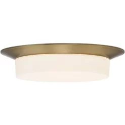 Possini Euro Design Melber Modern Ceiling Light Flush Mount Fixture 14" Wide Warm Brass Gold 3-Light Opal White Glass Shade For Bedroom Living Room -Famous Lighting Store GUEST 3d28ca59 2a64 452e 9aeb 9fe7090909bc
