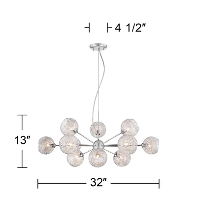 Possini Euro Design Wired Chrome Chandelier Lighting 32" Wide Modern Sputnik Art Glass 12-Light Fixture For Dining Room House Foyer Kitchen Island 8 Possini Euro Design Wired Chrome Chandelier Lighting 32" Wide Modern Sputnik Art Glass 12-Light Fixture For Dining Room House Foyer Kitchen Island - Image 6