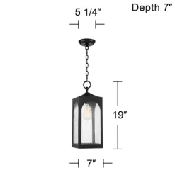 Possini Euro Design Modern Outdoor Hanging Light Fixture Matte Black Steel 19" Clear Seedy Glass Panels For Exterior House Porch -Famous Lighting Store GUEST 40164dfd bf84 417b a0da fe434d2fc815