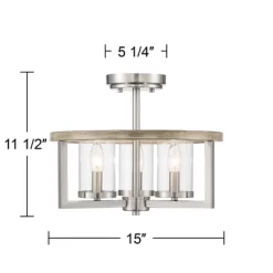 Possini Euro Design Senna Modern Industrial Ceiling Light Semi Flush Mount Fixture 15" Wide Brushed Nickel Gray Wood 3-Light Clear Glass For Bedroom -Famous Lighting Store GUEST 41460016 ab58 486a b506 19c5916f30b8