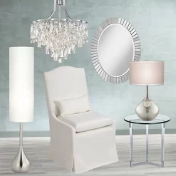 Possini Euro Design Mid Century Modern Floor Lamp 62" Tall Brushed Steel Droplet Cotton Cylinder Shade For Living Room Bedroom Office -Famous Lighting Store GUEST 41e75700 84c1 457d bcd2 48ca99141f71