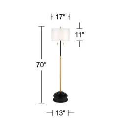 Possini Euro Design Roxie Modern Floor Lamp With Riser 65 1/2" Tall Brass Black Metal Sheer Linen Double Drum Shade For Living Room Bedroom Office -Famous Lighting Store GUEST 42578b79 4448 4bbc a6ef e922883a43ee
