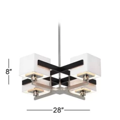 Possini Euro Design Brushed Nickel Pendant Chandelier 28" Wide Modern Dark Mocha Wood Finish Off White Fabric 4-Light Fixture Dining Room -Famous Lighting Store GUEST 42e156e5 15a6 4d70 8fb9 d9d7480cc1c9