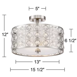 Possini Euro Design Saira Modern Ceiling Light Semi Flush Mount Fixture 16" Wide Brushed Nickel Crystal Organza Drum Shade For Bedroom Kitchen Hallway -Famous Lighting Store GUEST 440538f1 6641 4d44 bdfe 4ba1a8de434b
