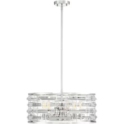 Possini Euro Design Smart Polished Nickel Chandelier 20" Wide Modern Drum Clear Crystal 6-Light Fixture For Dining Room House Foyer Kitchen Island -Famous Lighting Store GUEST 454c71ec dca7 41f6 9157 abb34aa27ba3