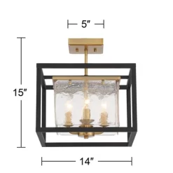 Possini Euro Design Liston Modern Ceiling Light Semi Flush Mount Fixture 14" Wide Black Brass 4-Light Ice Glass Panels For Bedroom Kitchen Living Room -Famous Lighting Store GUEST 45820fa8 7151 4a2b 98f5 2a565d7524fe