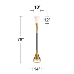 Possini Euro Design Piazza Modern Torchiere Floor Lamp With Gold Riser 78" Tall Black Brass Metal White Glass Shade For Living Room Bedroom Office -Famous Lighting Store GUEST 459b6ef3 ed87 422d 9a78 b4ab9167e388