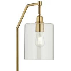 Possini Euro Design Kipling Modern 62 1/2" Tall Downbridge Arc Floor Lamp Warm Gold Metal Clear Glass Shade For Living Room Reading House -Famous Lighting Store GUEST 45f8c394 8132 4dfb b419 83eb018b086c