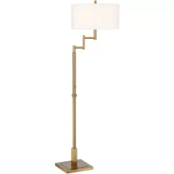 Possini Euro Design Artisan Swing Arm Floor Lamp 62.25" Tall Warm Antique Brass Linen Drum Shade For Living Room Reading Bedroom Office -Famous Lighting Store GUEST 47d4b3d3 0ef3 4f2e 8618 33520d5c156a