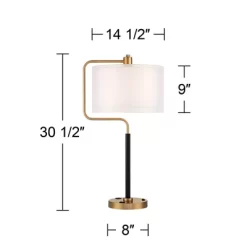 Possini Euro Design Carlyle Modern Mid Century Desk Lamp 30 1/2" Tall Gold With USB And AC Power Outlet In Base Double Drum Shades For Living Room -Famous Lighting Store GUEST 47e62366 b442 4bc3 bdcf 39325e77cd05