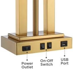Possini Euro Design Possini Euro Deacon Brass Gooseneck Lamps With USB Port And Outlet Set Of 2 -Famous Lighting Store GUEST 49bfaf20 ce10 49be a11d 1873ff14b915