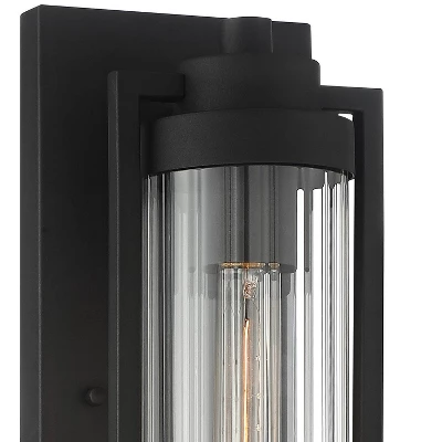 Possini Euro Design Bogata Modern Outdoor Wall Light Fixture Textured Black 15 1/2" Clear Ribbed Glass For Post Exterior Barn Deck House Porch Yard 4 Possini Euro Design Bogata Modern Outdoor Wall Light Fixture Textured Black 15 1/2" Clear Ribbed Glass For Post Exterior Barn Deck House Porch Yard - Image 2
