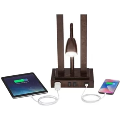 Possini Euro Design Deacon Modern Desk Table Lamp 26" High Bronze With USB And AC Power Outlet In Base LED Reading Light Oatmeal Shade For Office Desk -Famous Lighting Store GUEST 4db32ed7 0804 479a af43 afecd341a8a6 1