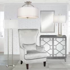 Possini Euro Design Halsted Modern Ceiling Light Semi Flush Mount Fixture 15" Wide Brushed Nickel 2-Light Oatmeal Linen Drum For Bedroom Living Room -Famous Lighting Store GUEST 4f27ae77 7195 4949 98cf b8db59d91fb3