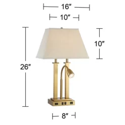 Possini Euro Design Deacon Modern Desk Table Lamp 26" High Brass With USB And AC Power Outlet In Base LED Reading Light Oatmeal Shade For Office Desk -Famous Lighting Store GUEST 50b134c2 3960 4fd6 b026 ab23dd3b648f