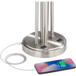 Possini Euro Design Wagner Modern Table Lamp 29 3/4" Tall Brushed Nickel With USB Charging Port And LED Gooseneck Lights White Shade For Living Room -Famous Lighting Store GUEST 5137e03a 8258 477e 8b65 0bec03d98310