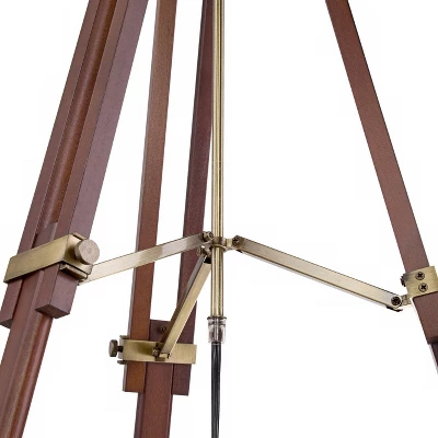 Possini Euro Design Serveyor Modern 57 1/2" Tall Tripod Floor Lamp Smart Socket Cherry Wood Brass Adjustable Beige Shade For Living Room 5 Possini Euro Design Serveyor Modern 57 1/2" Tall Tripod Floor Lamp Smart Socket Cherry Wood Brass Adjustable Beige Shade For Living Room - Image 3