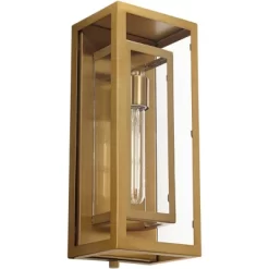 Possini Euro Design Modern Outdoor Wall Light Fixture Brass 16 1/4" Clear Glass Panel For Exterior Barn Deck House Porch Yard Patio Outside Garage -Famous Lighting Store GUEST 535e52f8 2b59 4179 a5f9 7185944a2827