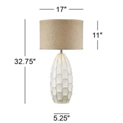 Possini Euro Design Cosgrove Modern Mid Century Table Lamp 32 3/4" Tall White Glazed Ceramic Beige Fabric Drum Shade For Bedroom Living Room Bedside -Famous Lighting Store GUEST 53bf3a95 df5f 48d6 9796 6dc6eda7d7ac