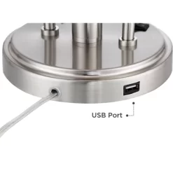 Possini Euro Design Wagner Modern Table Lamp 29 3/4" Tall Brushed Nickel With USB Charging Port And LED Gooseneck Lights White Shade For Living Room -Famous Lighting Store GUEST 53d34396 0407 443b 993a c82bff3e8dfb