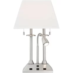 Possini Euro Design Dexter Modern Table Lamp 26" High Brushed Nickel With USB And AC Power Outlet In Base LED Reading Light White Shade For Home Desk -Famous Lighting Store GUEST 550d45bd 55cb 4f73 93fa 137dbebc1854