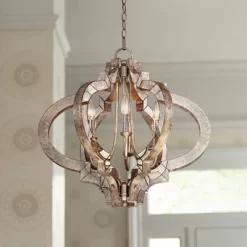 Possini Euro Design Ornament Aged Silver Gold Bronze Chandelier 23 1/4" Wide Industrial 6-Light Fixture For Dining Room Foyer Kitchen Island Entryway