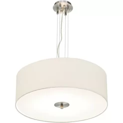 Possini Euro Design Brushed Nickel Pendant Chandelier 24" Wide Modern White Canvas Drum Shade 4-Light Fixture For Dining Room House Kitchen Island -Famous Lighting Store GUEST 58b8fff1 de4f 48cf ac2f 0609dc6cdd96