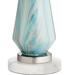 Possini Euro Design Jaime Coastal Table Lamp With Round White Marble Riser 26" High Blue Gray Drum Shade For Bedroom Living Room Office House Home -Famous Lighting Store GUEST 58e1e4c2 bb50 4a88 8d98 4d8e75a3c6dd