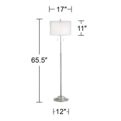 Possini Euro Design Roxie Modern Floor Lamp Standing 65 1/2" Tall Brushed Nickel Sheer Linen Double Drum Shade For Living Room Bedroom Office House -Famous Lighting Store GUEST 59b91dd6 a1fd 4d62 8c07 de785160b0ce
