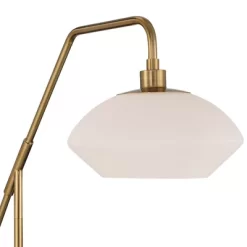 Possini Euro Design Modern Arc Floor Lamp 63 1/2" Tall Warm Gold Black Metal Milky White Glass Shade For Living Room Reading House -Famous Lighting Store GUEST 5c249c3b 72d1 4cd1 855c d41e483eb815