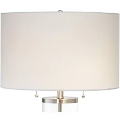 Possini Euro Design Fritz Modern Table Lamps 26 1/2" High Set Of 2 Silver Clear Glass With USB And AC Power Outlet In Base Drum Shade For Bedroom Desk -Famous Lighting Store GUEST 5cdb1959 336d 4d28 80b8 7fd77310c8d7