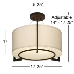 Possini Euro Design Stinson Modern Ceiling Light Semi Flush Mount Fixture 17 1/4" Wide Bronze 3-Light Linen Drum Shade For Bedroom Kitchen Living Room -Famous Lighting Store GUEST 5cfc32a1 5a13 49e4 b20a c7db2f1f1e48