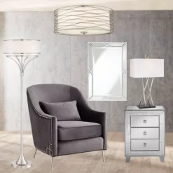 Possini Euro Design Modern Ceiling Light Flush Mount Fixture Antique Silver Leaf 18" Wide Wavy Spun White Drum For Bedroom Kitchen -Famous Lighting Store GUEST 5d5ebab4 6ca9 4ca0 86dc 4aef8a8ddd15