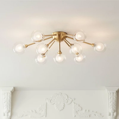 Possini Euro Design Spheres Modern Ceiling Light Flush Mount Fixture 28" Wide Warm Brass 9-Light LED Clear Globe Glass For Bedroom Kitchen Living Room 3 Possini Euro Design Spheres Modern Ceiling Light Flush Mount Fixture 28" Wide Warm Brass 9-Light LED Clear Globe Glass For Bedroom Kitchen Living Room