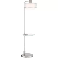 Possini Euro Design Vogue Modern Floor Lamp With Tray Table 60" Tall Brushed Nickel USB Charging Port Organza Outer White Inner Shade For Living Room -Famous Lighting Store GUEST 5dba8631 0421 4456 8c0d 2f442809b837 1