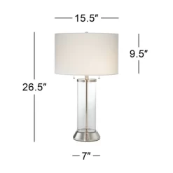 Possini Euro Design Fritz Modern Table Lamps 26 1/2" High Set Of 2 Silver Clear Glass With USB And AC Power Outlet In Base Drum Shade For Bedroom Desk -Famous Lighting Store GUEST 6119309c 0f87 4af7 ae8c 63aeb091be4f