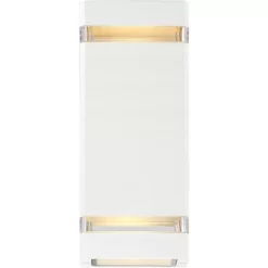 Possini Euro Design Modern Outdoor Wall Light Fixture White 2-Light Up Down 10 1/2" Clear Glass Inserts For Exterior Barn Deck House Porch Yard Patio -Famous Lighting Store GUEST 61bd0537 d35d 47c4 a3d7 6e76a1080411