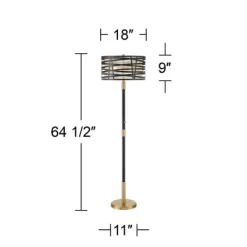 Possini Euro Design Halifax Modern Industrial Floor Lamp 64 1/2" Tall Matte Black Warm Gold Metal Double Drum Shade For Living Room Bedroom Office -Famous Lighting Store GUEST 61f0af63 5325 4df1 8d58 37fb0ffbc58c
