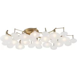 Possini Euro Design Lilypad Modern Ceiling Light Semi Flush Mount Fixture 30 1/4" Wide Warm Brass 12-Light Frosted Glass Shade For Bedroom Living Room -Famous Lighting Store GUEST 6290ad1c 7303 4beb b78c 9260da63b240