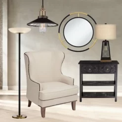 Possini Euro Design Modern Torchiere Floor Lamp LED 72" Tall Black Antique Brass White Glass Shade For Living Room Reading Uplight -Famous Lighting Store GUEST 63c305ac 45d8 4892 859d 528c6eb490d2