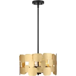Possini Euro Design Stella Black Pendant Chandelier 15" Wide Modern Gold Leaf Drum Shade 4-Light Fixture For Dining Room House Foyer Kitchen Island -Famous Lighting Store GUEST 64aec024 0b00 4524 a846 91d64ceb6afe