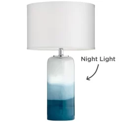 Possini Euro Design Modern Table Lamp With USB Charging Port And Nightlight LED 25" High Blue Art Glass White Shade For Bedroom Desk (Color May Vary) -Famous Lighting Store GUEST 659e57a3 285c 4840 ace2 83a725c89586