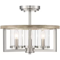 Possini Euro Design Senna Modern Industrial Ceiling Light Semi Flush Mount Fixture 15" Wide Brushed Nickel Gray Wood 3-Light Clear Glass For Bedroom -Famous Lighting Store GUEST 66823a90 d9b1 40d9 9cf1 956b7031d5f8
