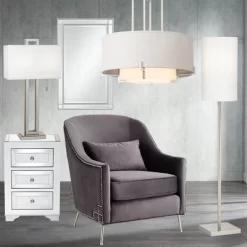 Possini Euro Design Concentric Brushed Nickel Pendant Chandelier 25" Wide Modern White Fabric Drum 4-Light For Dining Room House Foyer Kitchen Island -Famous Lighting Store GUEST 66d9ba0e 4c64 4047 86d2 6dca93c49a1a