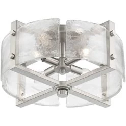 Possini Euro Design Prane Modern Industrial Ceiling Light Semi Flush Mount Fixture 17" Wide Brushed Nickel 4-Light Warped Glass For Bedroom Kitchen -Famous Lighting Store GUEST 67a99e33 3ded 4f1c 8926 ed44f24e2ae9