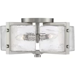 Possini Euro Design Prane Modern Industrial Ceiling Light Semi Flush Mount Fixture 17" Wide Brushed Nickel 4-Light Warped Glass For Bedroom Kitchen -Famous Lighting Store GUEST 67e31c74 0341 4bbe 8a39 d9439e2bc16c