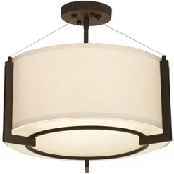 Possini Euro Design Stinson Modern Ceiling Light Semi Flush Mount Fixture 17 1/4" Wide Bronze 3-Light Linen Drum Shade For Bedroom Kitchen Living Room -Famous Lighting Store GUEST 693e4b1b 0803 44f6 9c27 e7bc518b632b