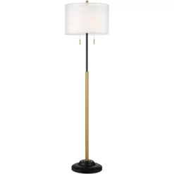 Possini Euro Design Roxie Modern Floor Lamp Standing 65 1/2" Tall Brass Black Metal Sheer Linen Double Drum Shade For Living Room Bedroom Office House -Famous Lighting Store GUEST 6a58b4bc 82f7 4c08 9cf3 fdaf6100be60
